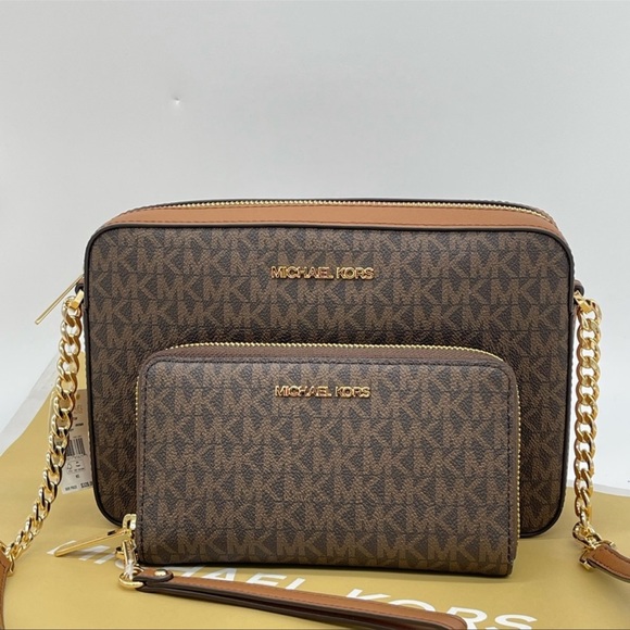 Michael Kors EW Crossbody Bag & Large Flat Mf Phone Case Wallet Leather Brown - Picture 2 of 13